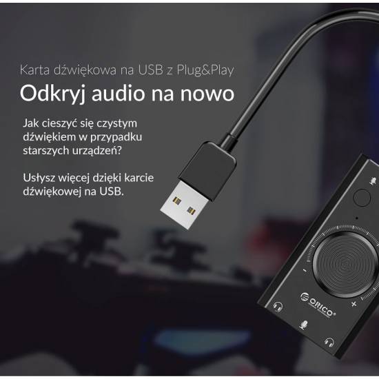 Karta dźwiękowa na USB 3 porty regulacja głośności Orico SC2-BK-BP