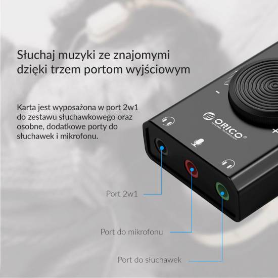 Karta dźwiękowa na USB 3 porty regulacja głośności Orico SC2-BK-BP