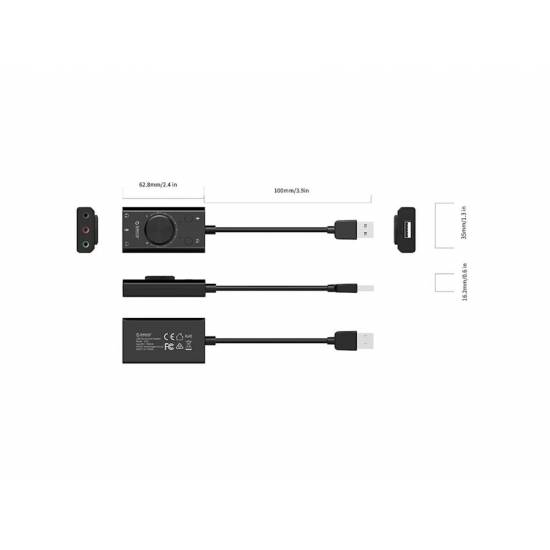 Karta dźwiękowa na USB 3 porty regulacja głośności Orico SC2-BK-BP