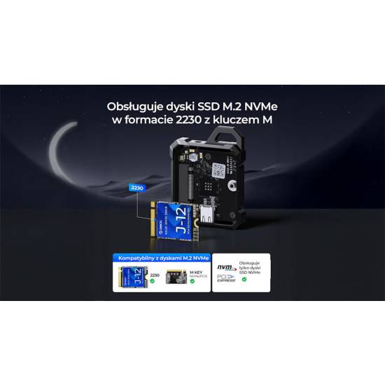 Obudowa SSD M.2 NVMe 2230 10Gbps USB-C metalowa wzmocniona Orico XAM2-G2-BK-BP