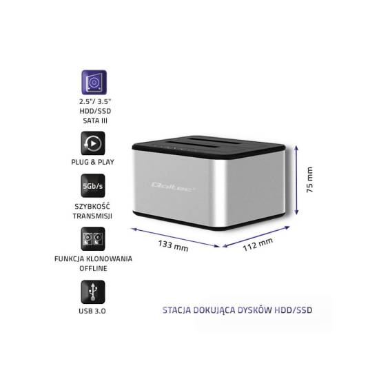 Stacja dokująca USB 3.0 Qoltec 50316 klonowanie