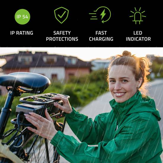 Ładowarka do roweru skutera elektrycznego 36V 42V 2A wtyk 5.5*2.1 wodoodporna szybka Qoltec 50332