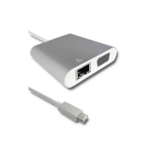 Hub USB-C -> USB 3.0 x1 plus VGA Gigabit PD 92W Qoltec 50410