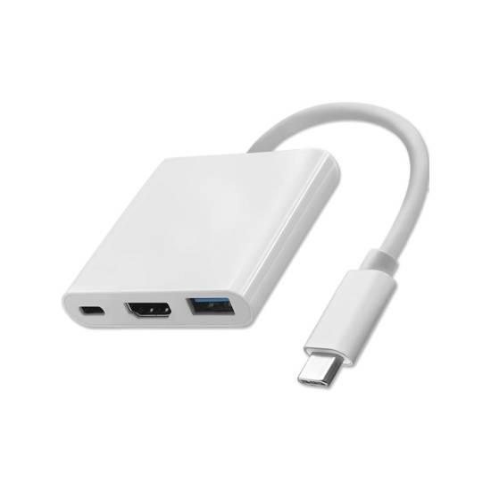 Adapter USB-C -> HDMI 4K + USB 3.0 A + USB-C 3.1 PD 100W Qoltec 50425 biały