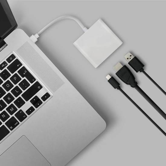 Adapter USB-C -> HDMI 4K + USB 3.0 A + USB-C 3.1 PD 100W Qoltec 50425 biały