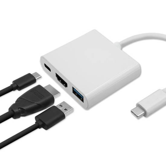 Adapter USB-C -> HDMI 4K + USB 3.0 A + USB-C 3.1 PD 100W Qoltec 50425 biały