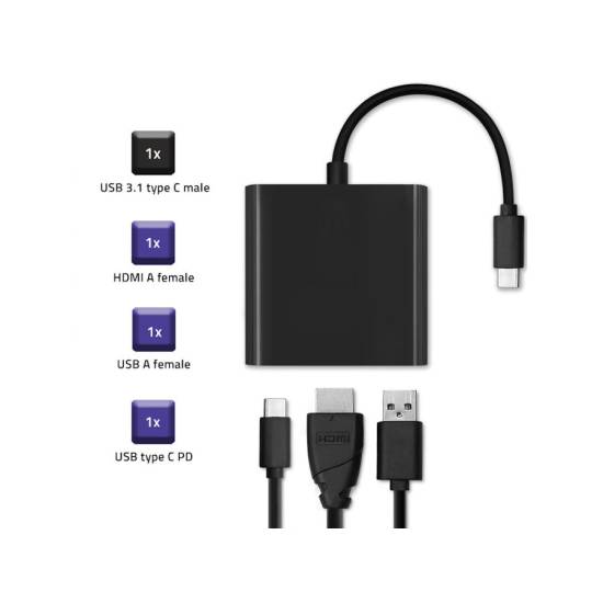 Adapter USB-C -> HDMI 4K + USB 3.0 A + USB-C 3.1 PD 100W Qoltec 50430 czarny