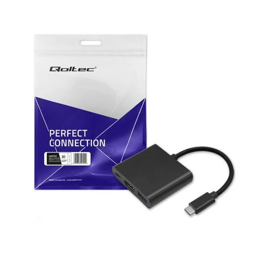 Adapter USB-C -> HDMI 4K + USB 3.0 A + USB-C 3.1 PD 100W Qoltec 50430 czarny
