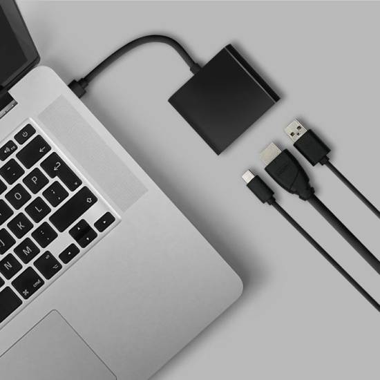 Adapter USB-C -> HDMI 4K + USB 3.0 A + USB-C 3.1 PD 100W Qoltec 50430 czarny