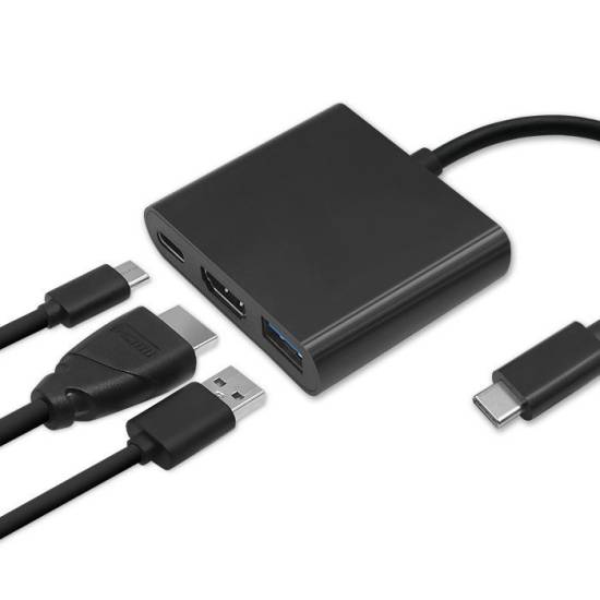 Adapter USB-C -> HDMI 4K + USB 3.0 A + USB-C 3.1 PD 100W Qoltec 50430 czarny