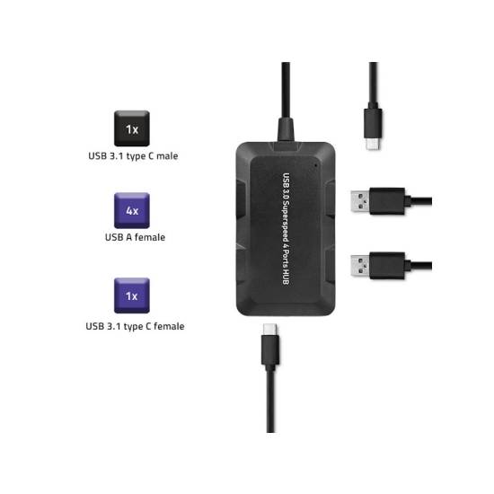 Hub USB-C 3.1 USB 3.0 x4 + USB micro żenski Qoltec 50502