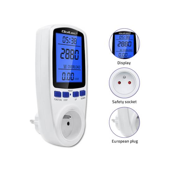 Licznik zużycia energii watomierz 3680W / 16A / LCD Qoltec 50626