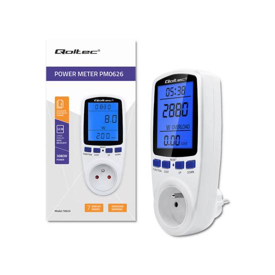 Licznik zużycia energii watomierz 3680W / 16A / LCD Qoltec 50626