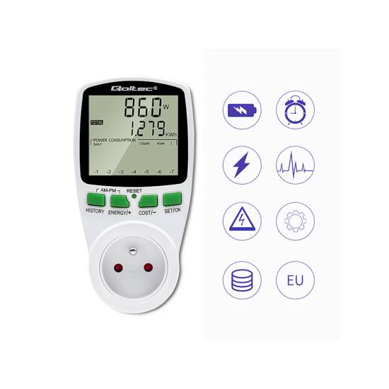Licznik zużycia energii watomierz 3680W / 16A / LCD Qoltec 50627