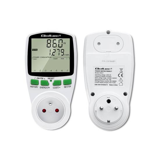 Licznik zużycia energii watomierz 3680W / 16A / LCD Qoltec 50627