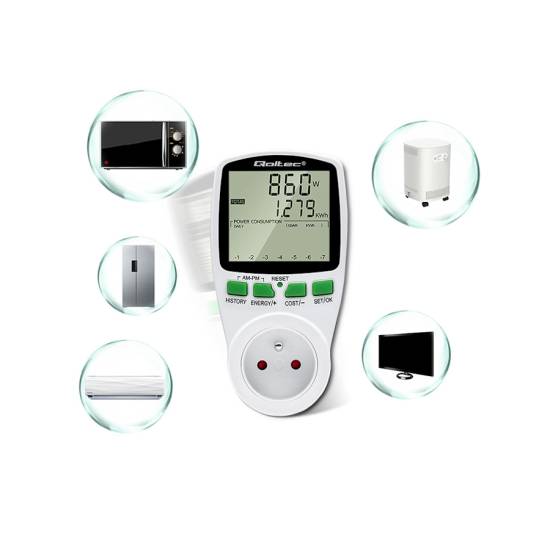 Licznik zużycia energii watomierz 3680W / 16A / LCD Qoltec 50627