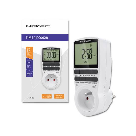 Programator czasowy 3680W / 16A / LCD Qoltec 50628