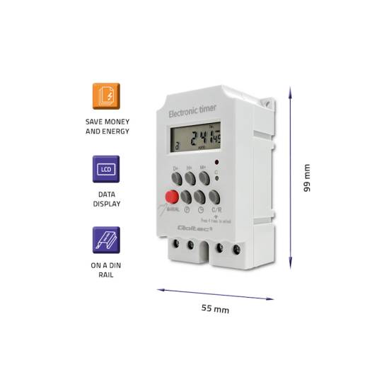 Programator czasowy na szynę DIN LCD Qoltec 50629
