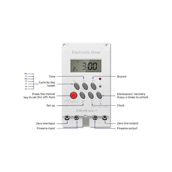 Programator czasowy na szynę DIN LCD Qoltec 50629