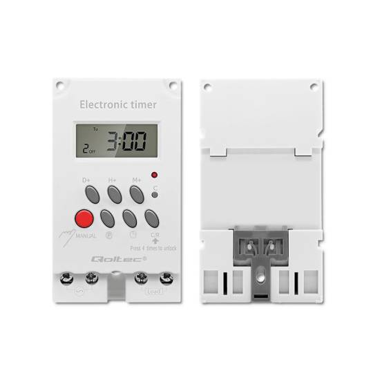 Programator czasowy na szynę DIN LCD Qoltec 50629