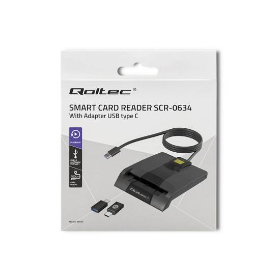 Czytnik do kart chipowych SCR-0634 USB 2.0 + adapter USB-C Qoltec 50634