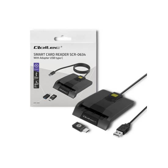 Czytnik do kart chipowych SCR-0634 USB 2.0 + adapter USB-C Qoltec 50634