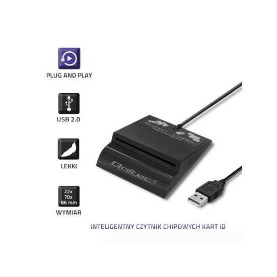 Czytnik USB do kart chipowych Qoltec 50636 + adapter USB-C