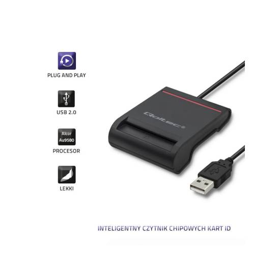 Czytnik do kart chipowych SCR-0642 USB 2.0 + adapter USB-C Qoltec 50642