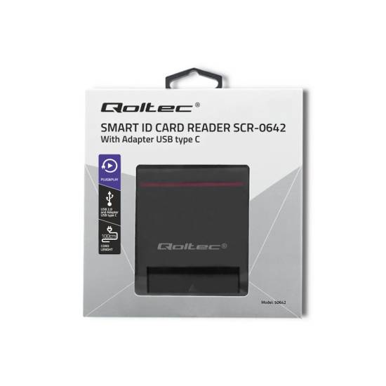 Czytnik do kart chipowych SCR-0642 USB 2.0 + adapter USB-C Qoltec 50642