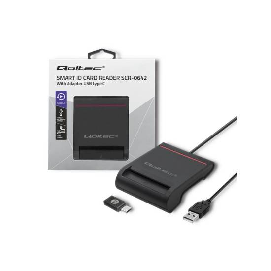Czytnik do kart chipowych SCR-0642 USB 2.0 + adapter USB-C Qoltec 50642