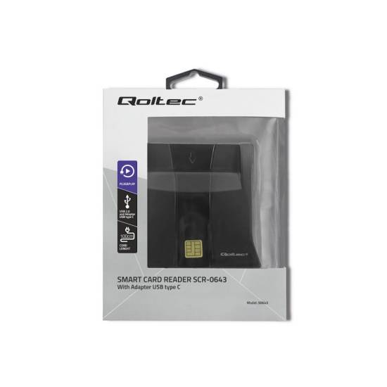 Czytnik do kart chipowych SCR-0643 USB 2.0 + adapter USB-C Qoltec 50643