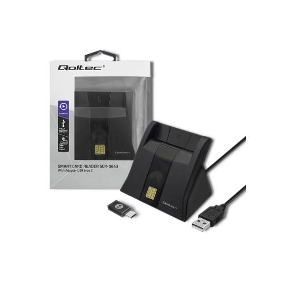 Czytnik do kart chipowych SCR-0643 USB 2.0 + adapter USB-C Qoltec 50643