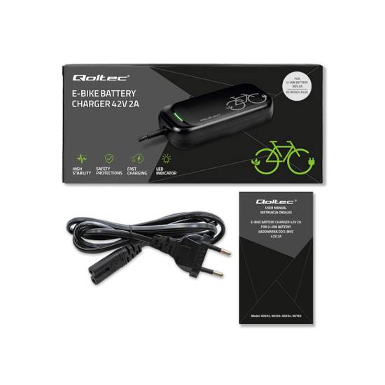 Ładowarka do roweru skutera elektrycznego 36V 42V 2A wtyk Bosch wodoodporna szybka Qoltec 50762
