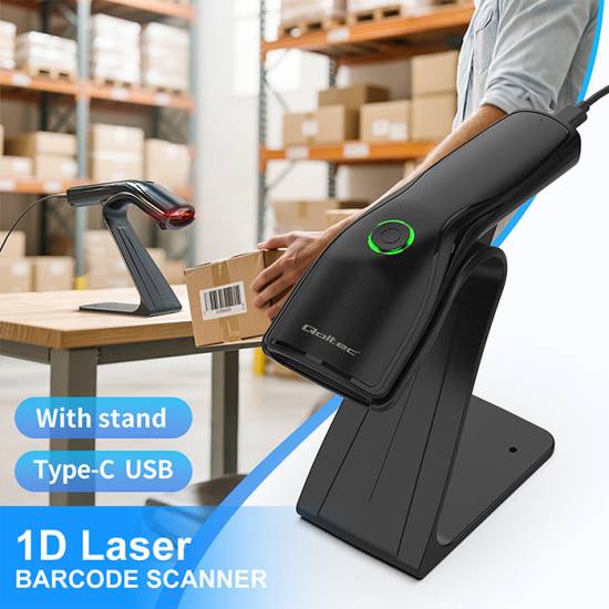Czytnik kodów kreskowych 1D Qoltec 50852 USB z podstawką
