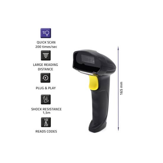 Czytnik kodów kreskowych laser 1D / 2D Qoltec 50853 USB