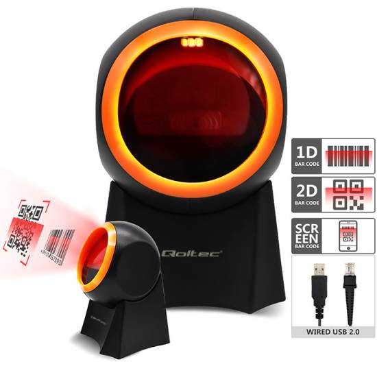 Czytnik kodów kreskowych 1D / 2D Qoltec 50857 USB stacjonarny