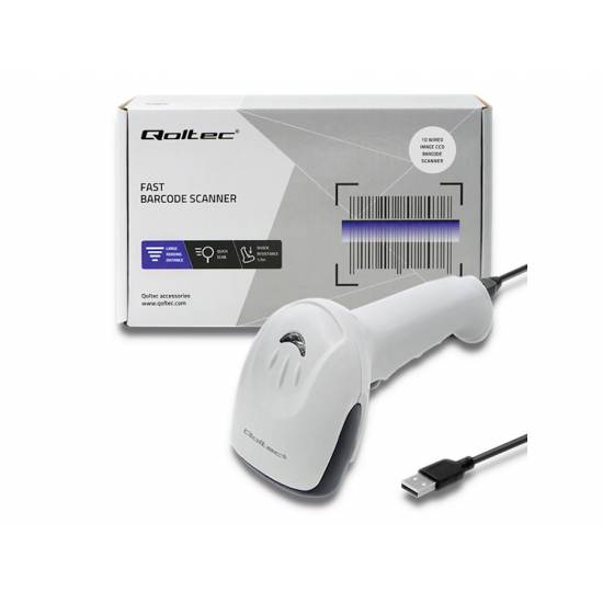 Czytnik kodów kreskowych 1D Qoltec 50865 USB biały
