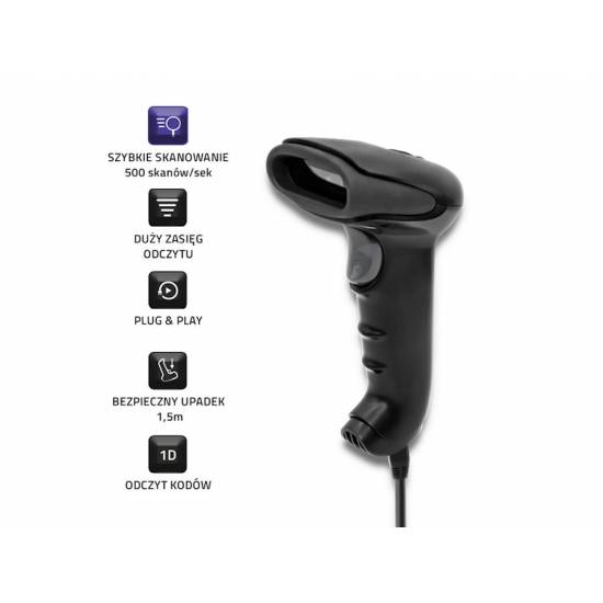 Czytnik kodów kreskowych 1D Qoltec 50866 USB czarny