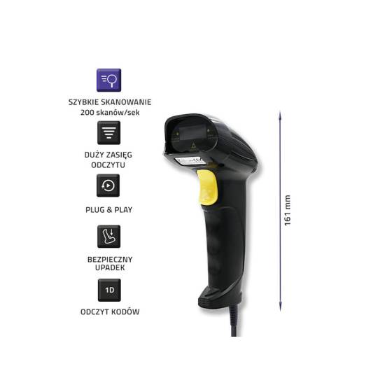 Czytnik kodów kreskowych laser 1D Qoltec 50876 USB czarny