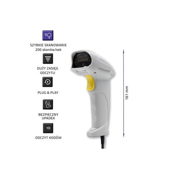 Czytnik kodów kreskowych laser 1D Qoltec 50877 USB biały