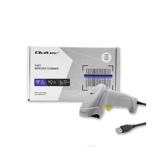 Czytnik kodów kreskowych laser 1D Qoltec 50877 USB biały