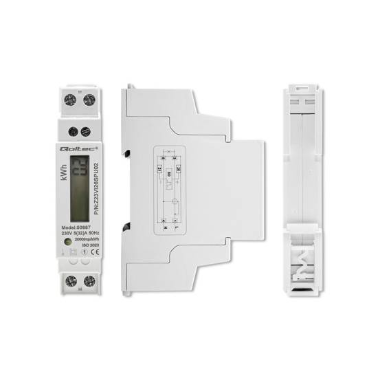 Licznik zużycia energii na szynę DIN jednofazowy 230V LCD 1P Slim Qoltec 50887