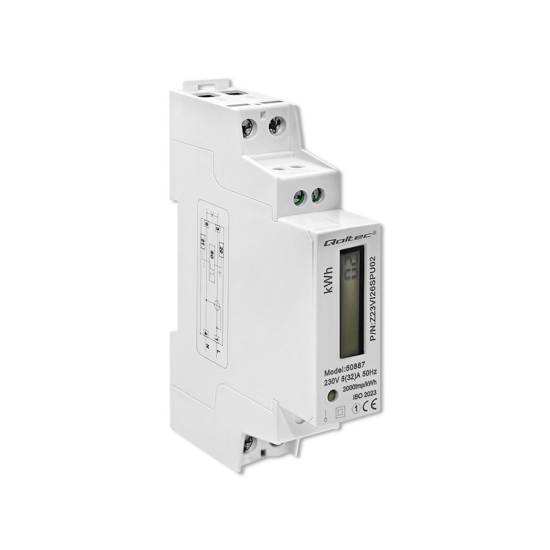 Licznik zużycia energii na szynę DIN jednofazowy 230V LCD 1P Slim Qoltec 50887