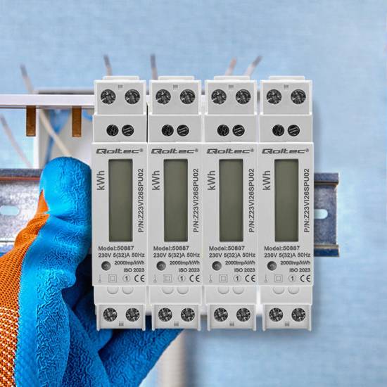 Licznik zużycia energii na szynę DIN jednofazowy 230V LCD 1P Slim Qoltec 50887