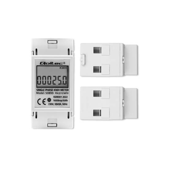 Licznik zużycia energii na szynę DIN jednofazowy 230V LCD 2P Qoltec 50899