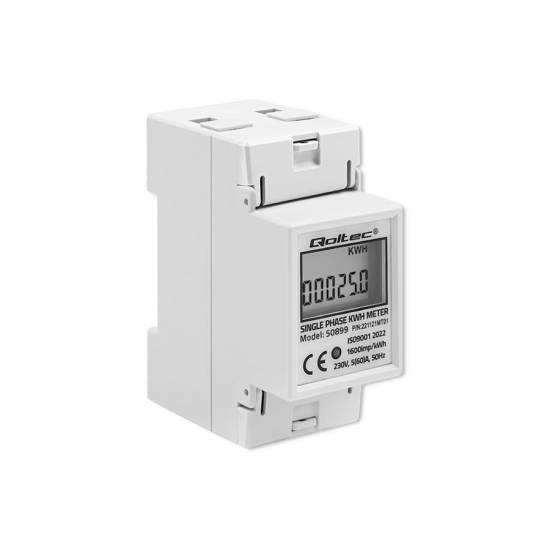Licznik zużycia energii na szynę DIN jednofazowy 230V LCD 2P Qoltec 50899