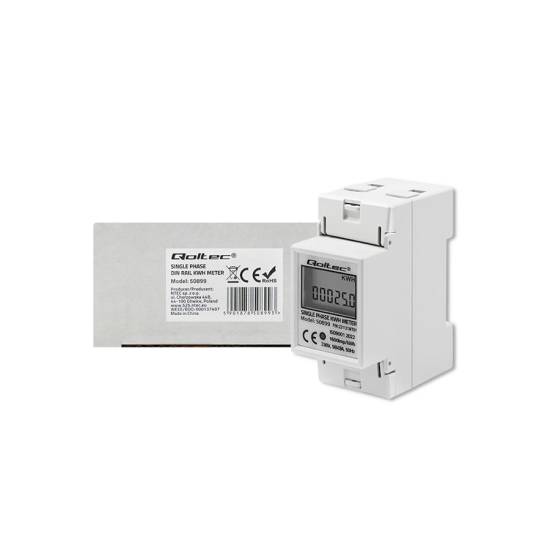 Licznik zużycia energii na szynę DIN jednofazowy 230V LCD 2P Qoltec 50899