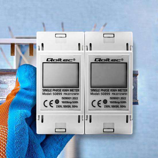 Licznik zużycia energii na szynę DIN jednofazowy 230V LCD 2P Qoltec 50899