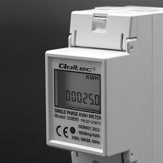 Licznik zużycia energii na szynę DIN jednofazowy 230V LCD 2P Qoltec 50899