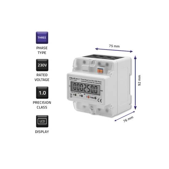 Licznik zużycia energii na szynę DIN trójfazowy 400V LCD 4P Qoltec 50900